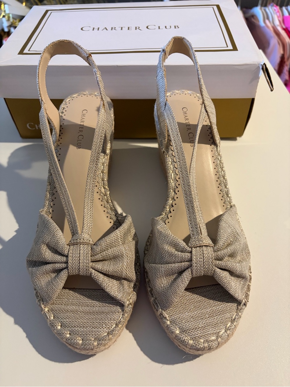 Charter Club Natural Beige Bow Espadrille Slingback Wedges